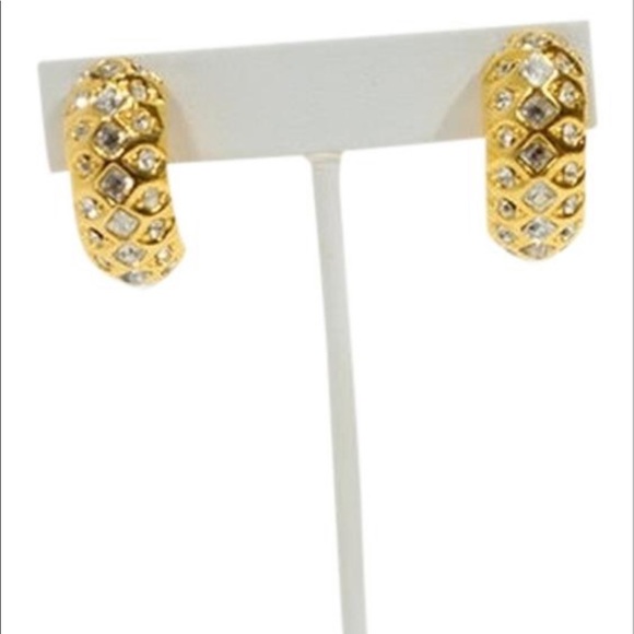 Dior Crystal Gold Half Moon Earrings - Picture 2 of 5